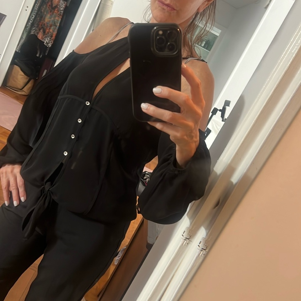Bebe Cold Shoulder Sheer Blouse